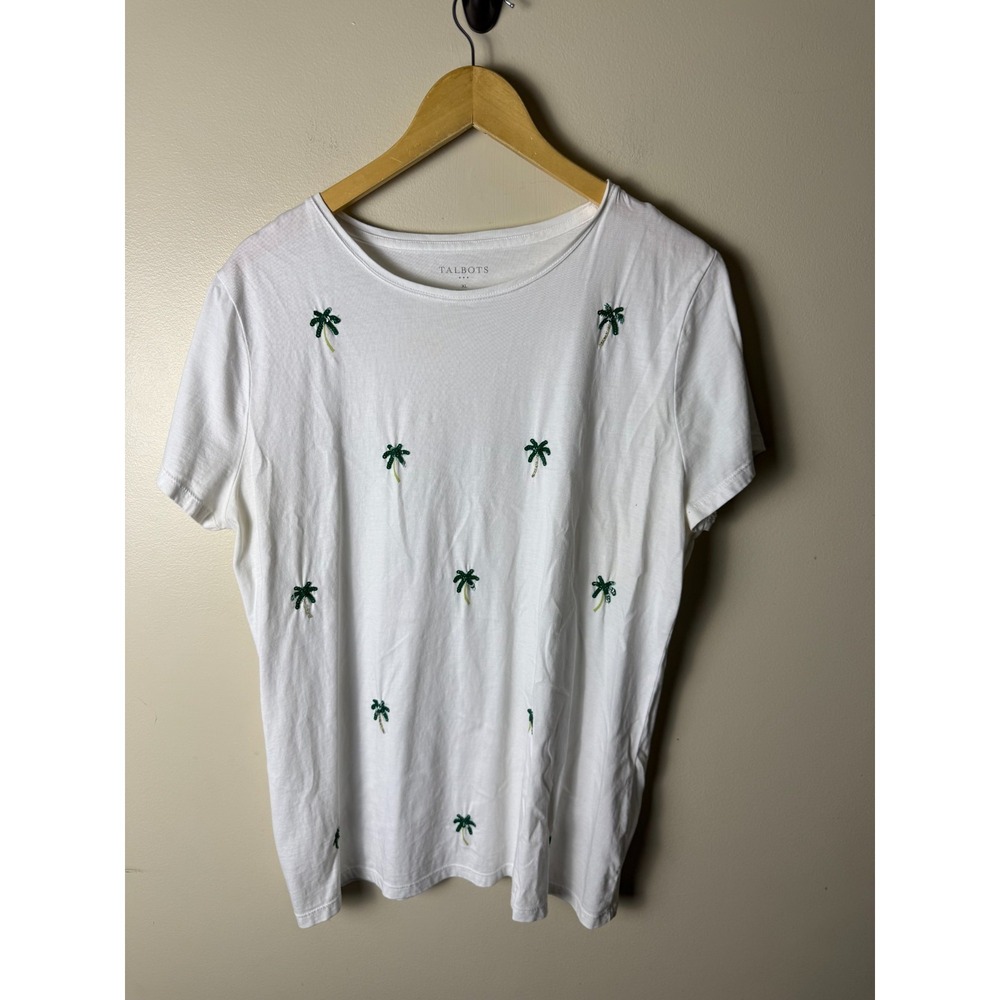 Talbots Tee White Palm Tree Short‎ Sleeve T Shirt Womens XL Casual